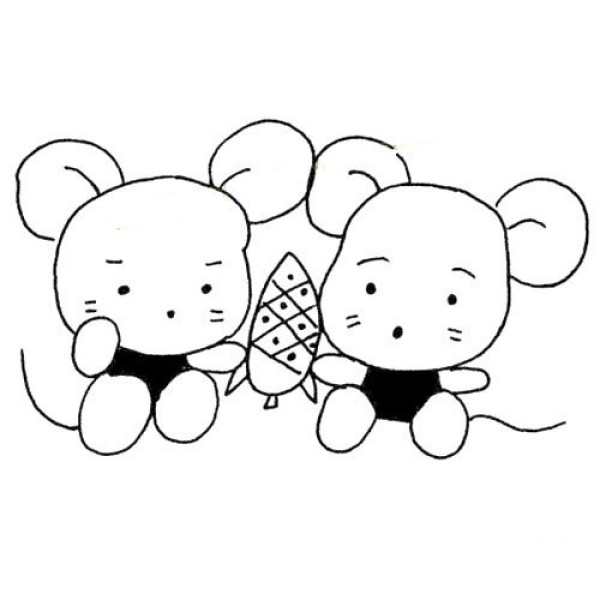 Two little mice grabbing corn