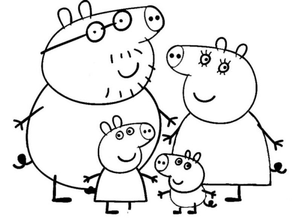 Simple drawing of cartoon characters Peppa Pig and her family