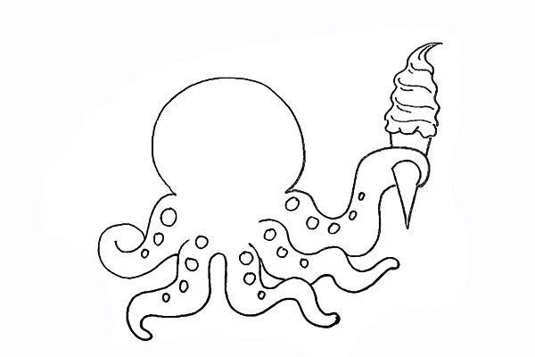 How to draw an octopus holding ice cream