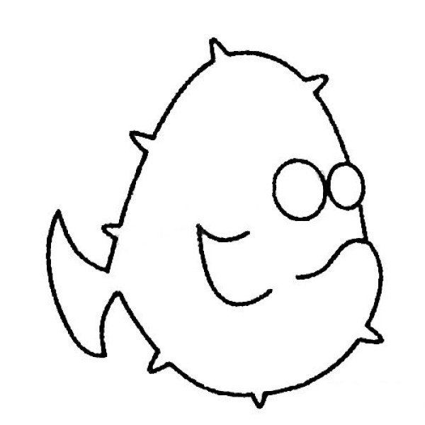 A complete collection of simple strokes drawing pictures of puffer fish and the steps of how to draw them