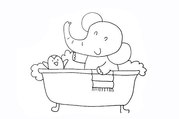 Simple drawing tutorial of a baby elephant who loves taking a bath