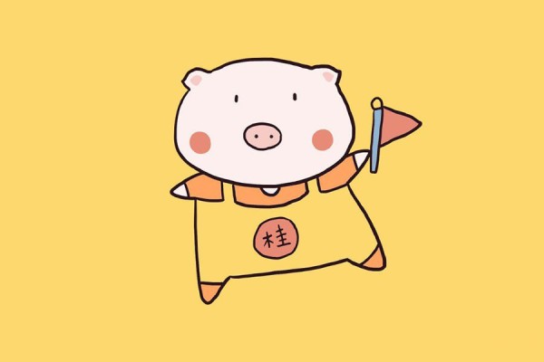 A set of simple drawings of cute little pigs