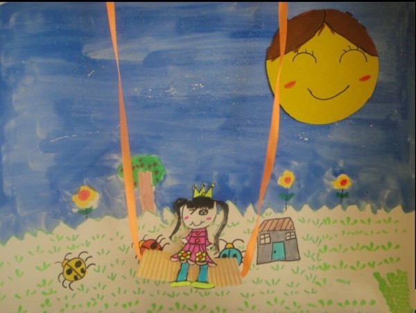 Childrens paintings of swinging to celebrate the Mid-Autumn Festival