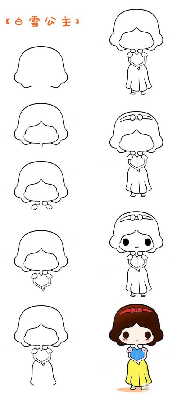 How to draw Snow White in simple strokes