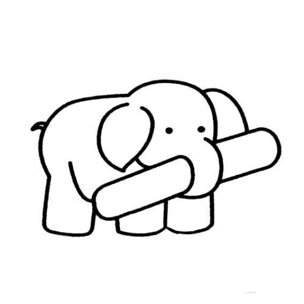 Simple drawing of little elephant trunk curled up on wooden stick