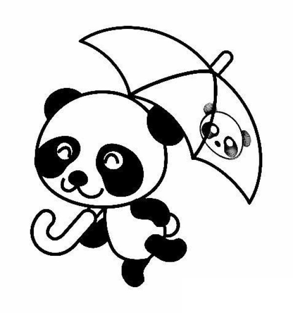 Four simple drawings of cartoon pandas