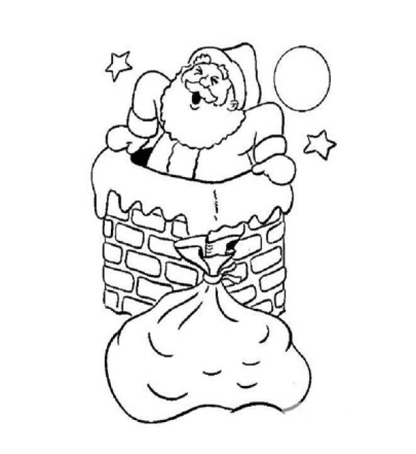 Simple drawing of Santa Claus climbing the chimney