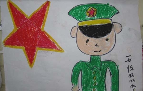 Pictures of children’s drawings for Kindergarten’s first class on Army Day: Uncle PLA