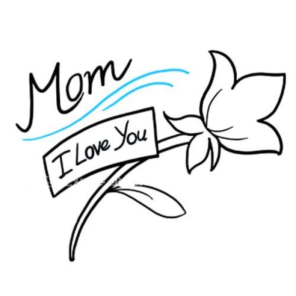 I love you mom, simple drawing of flowers for Mothers Day