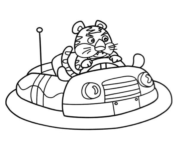 Little tiger drives a bumper car