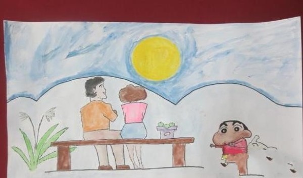 Childrens paintings with Mid-Autumn Festival themes - Crayon Shin-chan Mid-Autumn Moon Appreciation