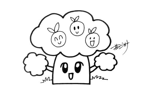 How to draw a cartoon apple tree