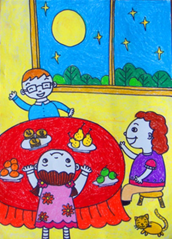 Happy House Mid-Autumn Festival childrens theme painting