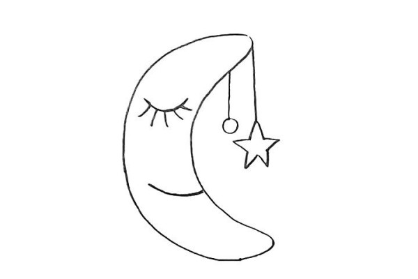 Draw a cute cartoon moon with simple strokes