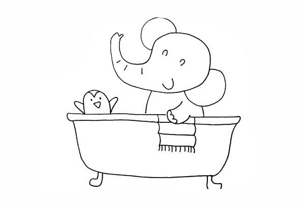 Simple drawing tutorial of a baby elephant who loves taking a bath