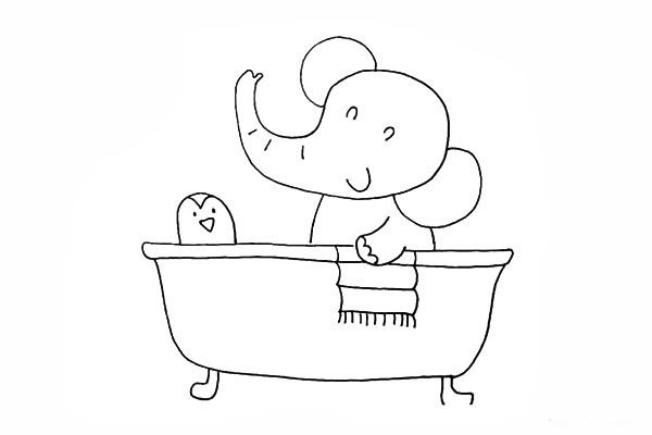 Simple drawing tutorial of a baby elephant who loves taking a bath