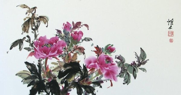 Beautiful peony flowers freehand peony traditional Chinese painting