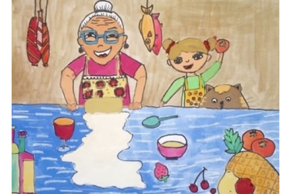 Celebrating the Double Ninth Festival Childrens Drawing: Grandma Cooks for Me