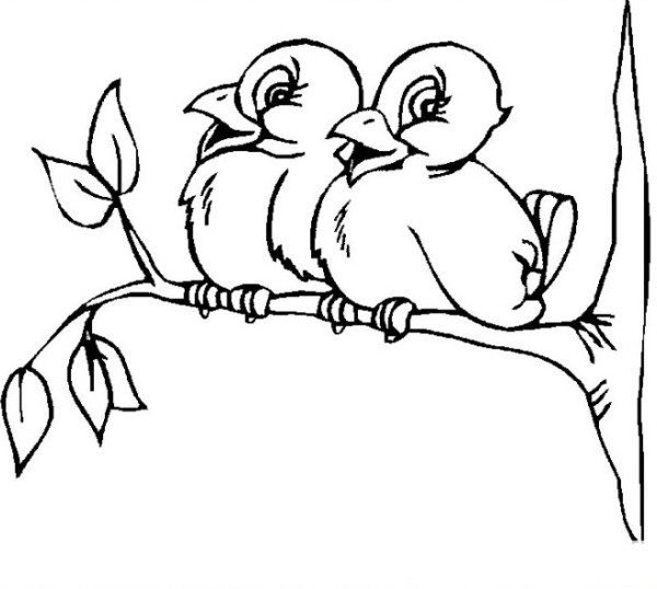 Simple drawing of birds singing on the branch