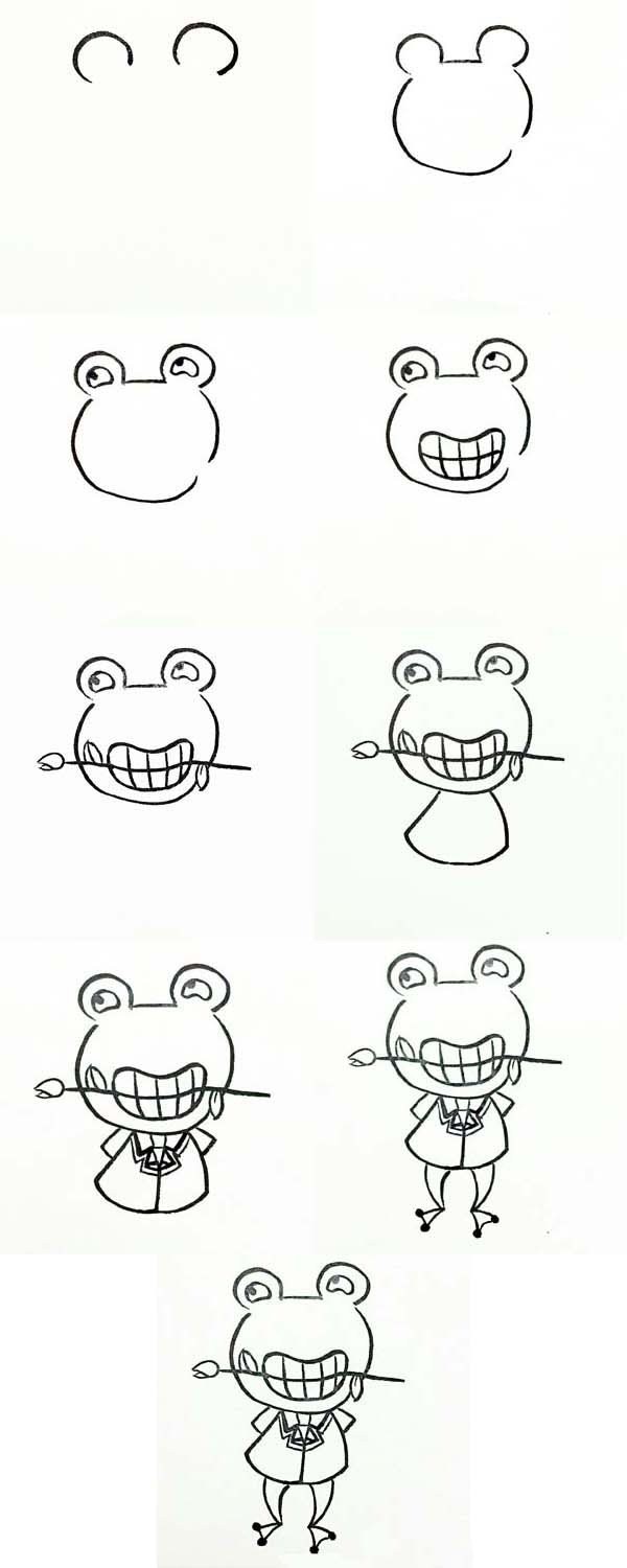 Simple drawing tutorial Step by step drawing of the frog prince