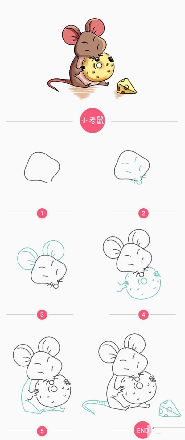 Simple drawing steps of little mouse