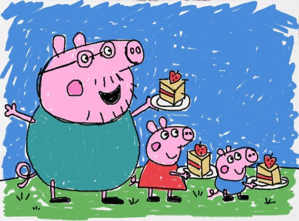 Peppa Pig: Daddy Pig, Peppa Pig and George eating cake