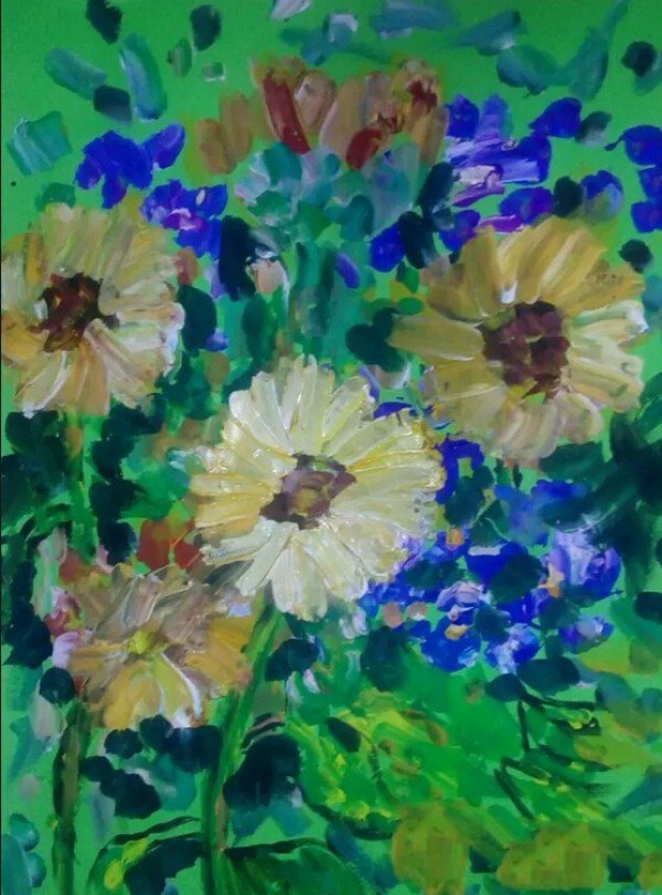 A bouquet of gerberas, autumn flowers childrens painting appreciation