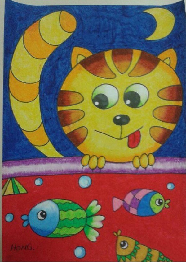 The little cat’s expectations-Mid-Autumn Festival children’s paintings