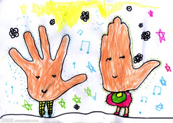 Excellent childrens watercolor painting-Papa Palm and Mama Palm