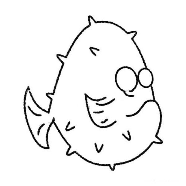 A complete collection of simple strokes drawing pictures of puffer fish and the steps of how to draw them