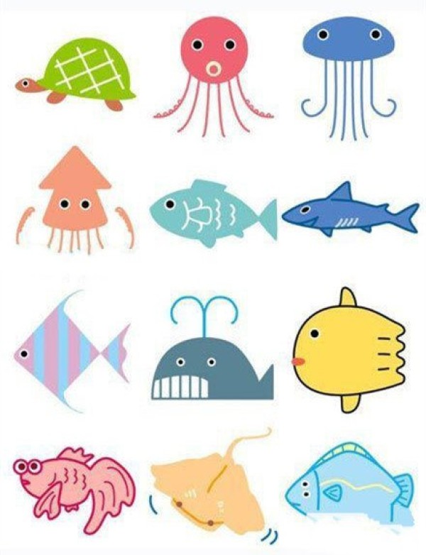 Colorful marine life simple drawing pictures