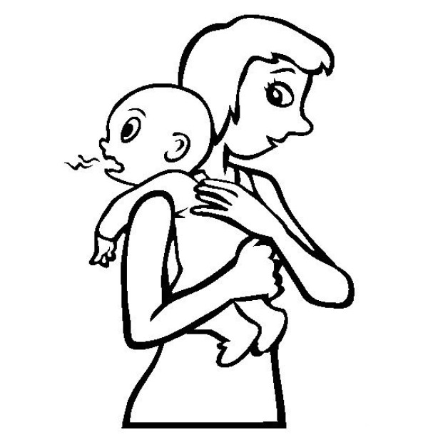 Simple drawing of mother burping baby. Maternal and infant education picture material