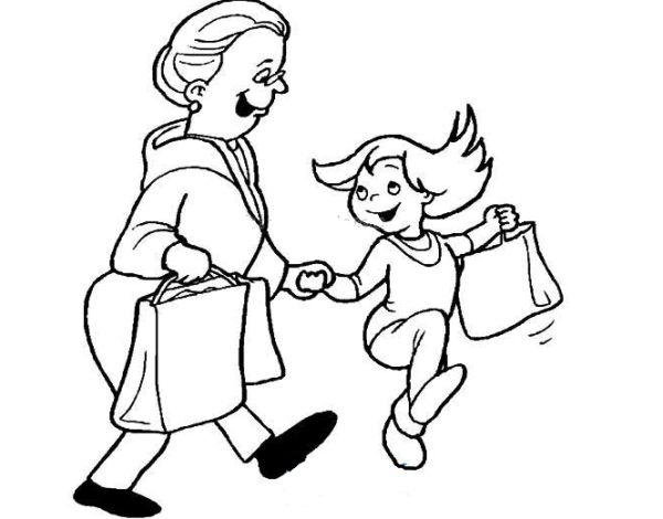 Shopping with grandma simple drawing