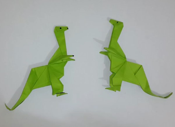 Tutorial on how to make a simple cartoon origami dinosaur