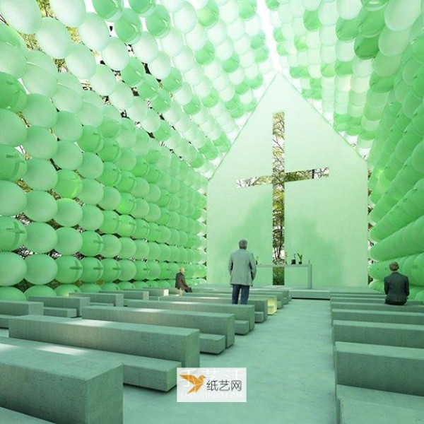 He will fly away in the next second! Green sphere church surrounded by forest