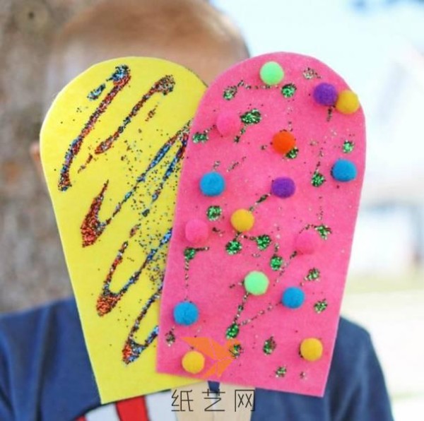 Childrens handicraft tutorial on how to make big ice cream from leftover ice cream sticks