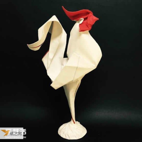 Illustration of folding method of three-dimensional paper big rooster