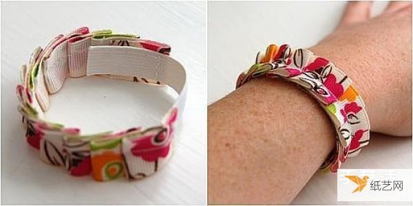 Illustrated tutorial on how to make a personalized pastoral style childrens bracelet using ribbons