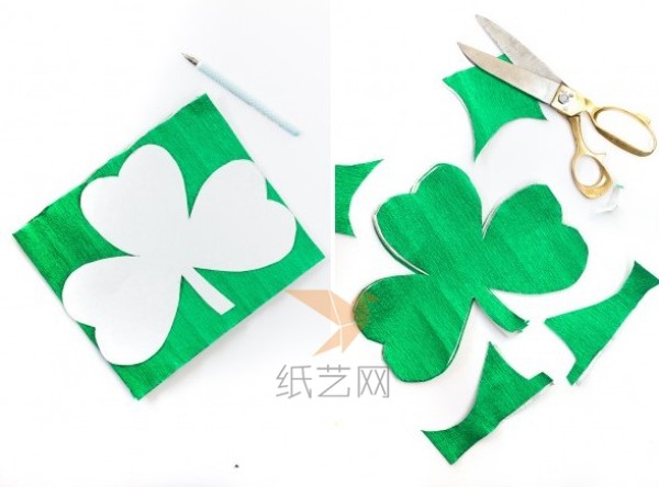 Cut out a four-leaf clover from crepe paper