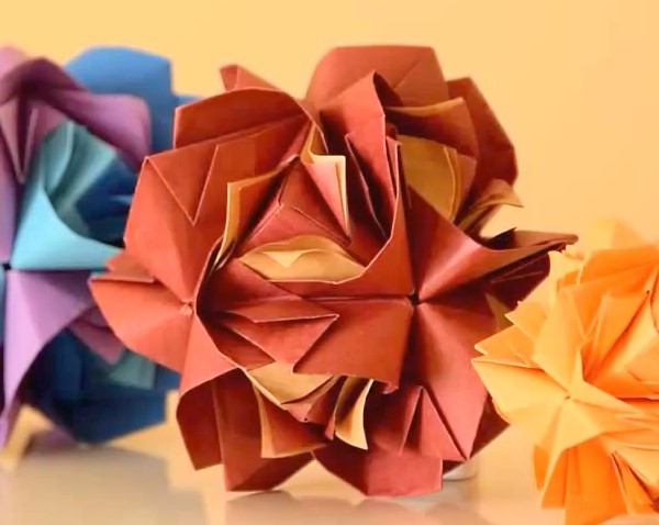 Origami flower ball loose rose handmade origami production combination tutorial