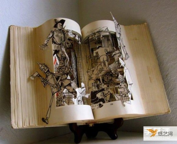 Three-dimensional sculptures on classic books full of artistic colors