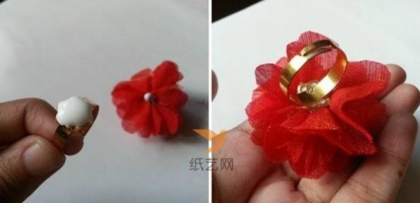 Korean style ring DIY fabric flower ring making tutorial