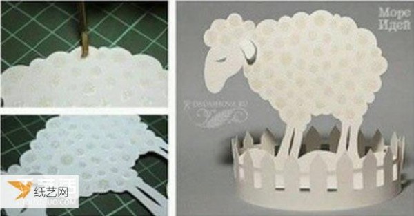 Step-by-step illustrated tutorial on simple paper-cutting of a three-dimensional sheep expansion diagram for children