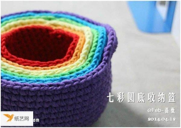 Illustrated stitch tutorial for knitting a colorful round bottom storage basket