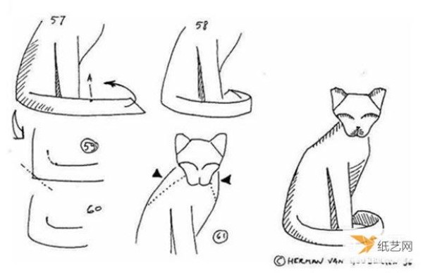 How to make a seemingly complicated three-dimensional sitting cat