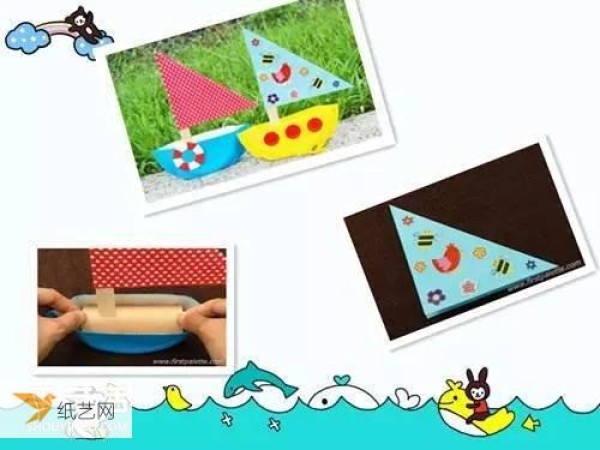 Illustration of the making process of a particularly simple small sailboat for children