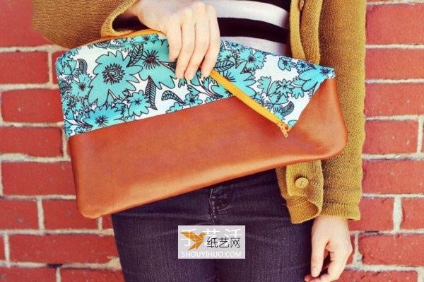 Handmade clutch bag made of non-woven fabric and leather