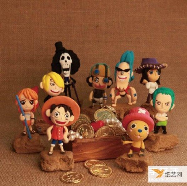 Illustrated tutorial on making clay figures of all members of the Straw Hat Pirates with their own personality