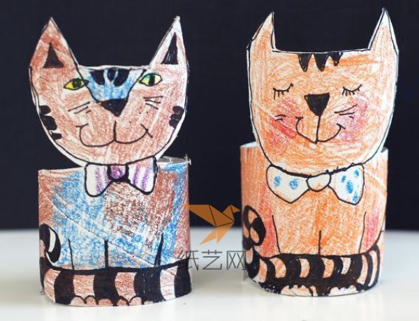 Tutorial for children to make cats by using waste from toilet paper tubes