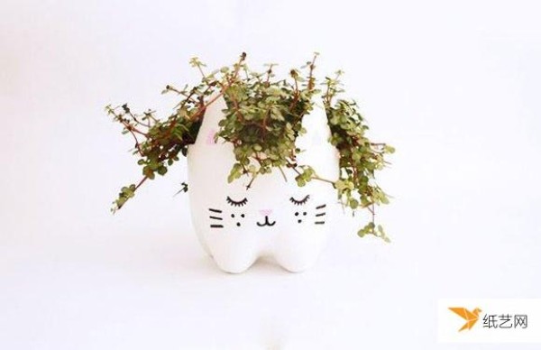 How to make a personalized cat flower pot using waste plastic beverage bottles